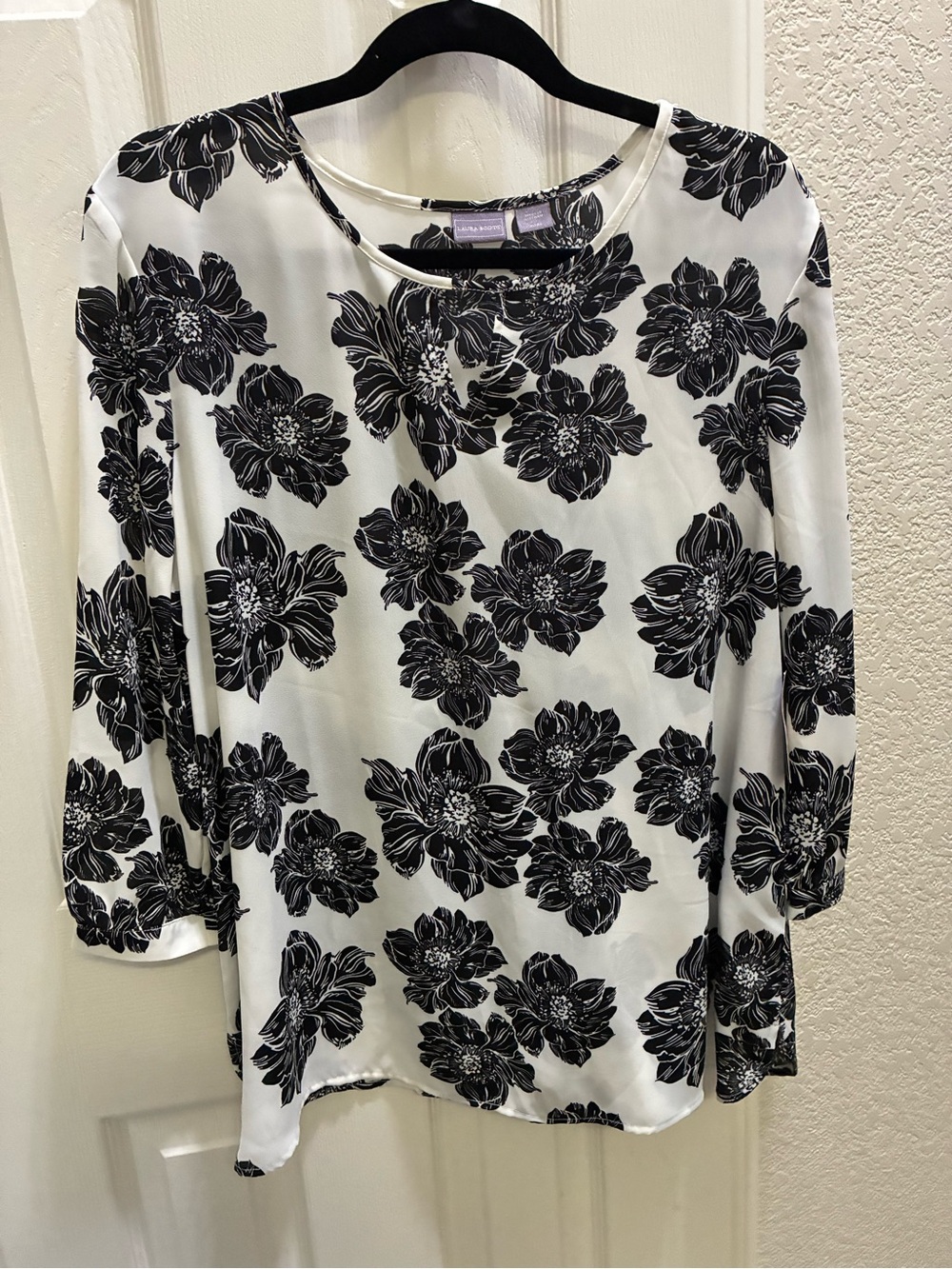 Laura Scott White Blouse with Black Floral Print